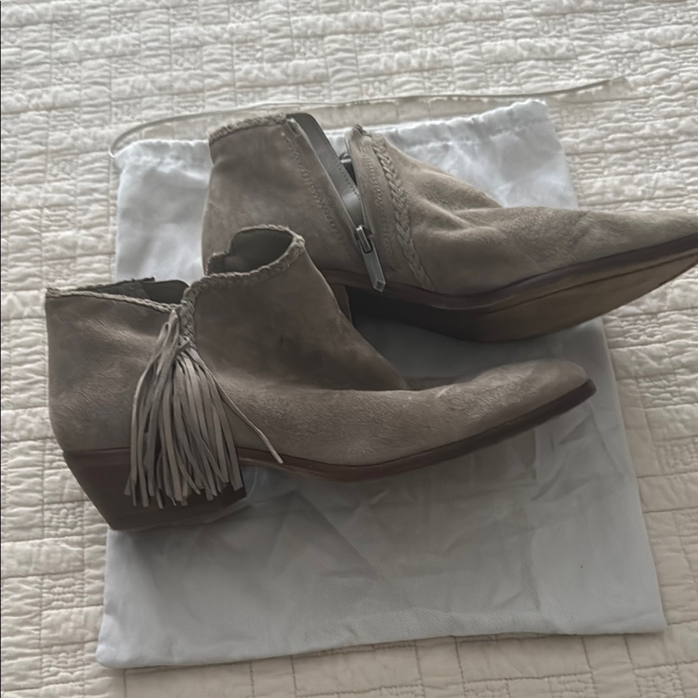 Stylish Taupe Ankle Boots with Fringe